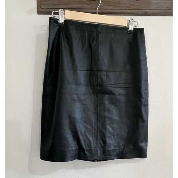 Allsaints Womens Knee Length Full Zip Leather Pencil Skirt Dark Green Size 6 - Picture 1 of 3
